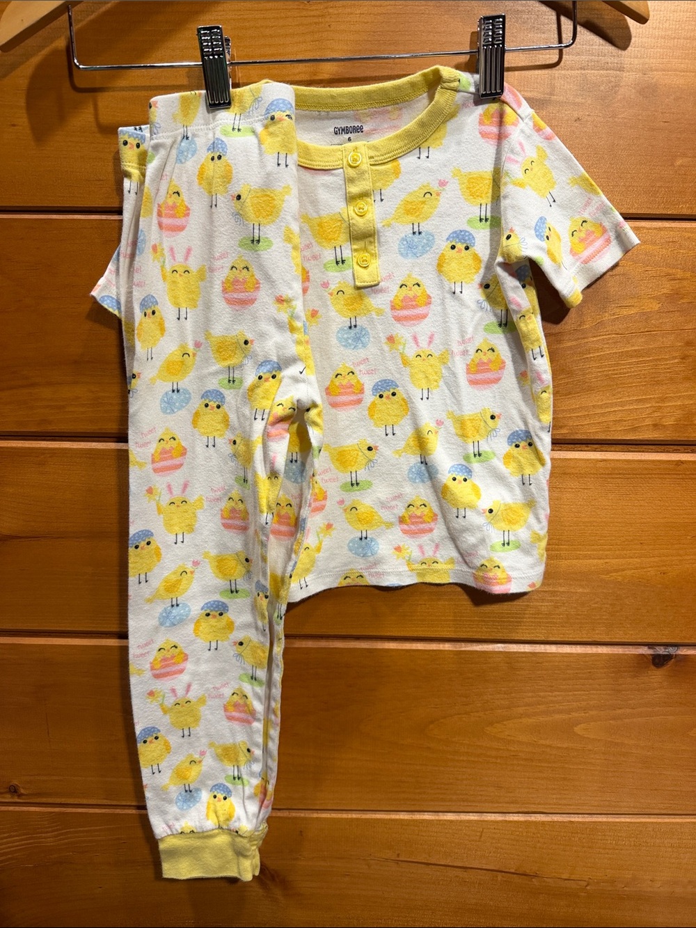 Gymboree Yellow Chick Print Two-Piece Pajama Set size 6 LIKE NEW